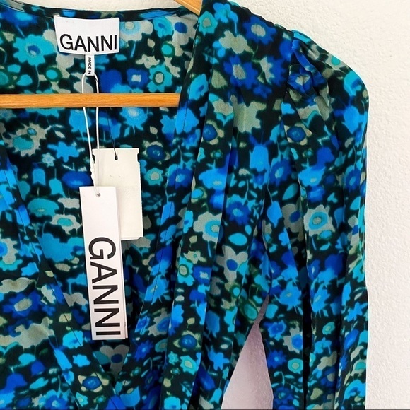 GANNI Azure Blue Wrap Dress 34 - Picture 7 of 15